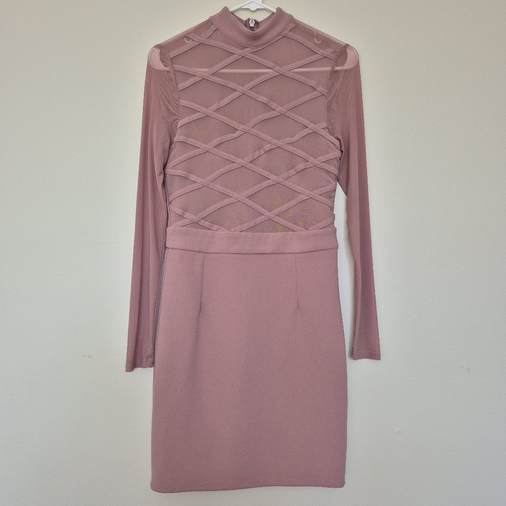 Guess Women's Feminine Pink Mesh Lattice Bodycon Cocktail Mini Dress Size Small - Picture 2 of 7
